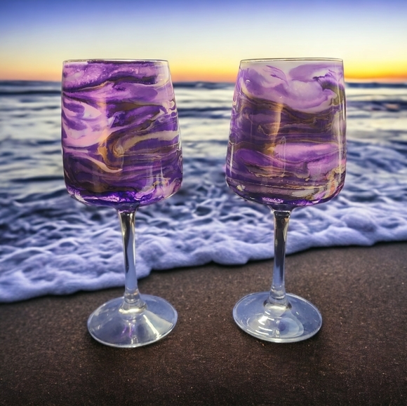 Hand Crafted Other - Purple and Gold l Wine Glass Set